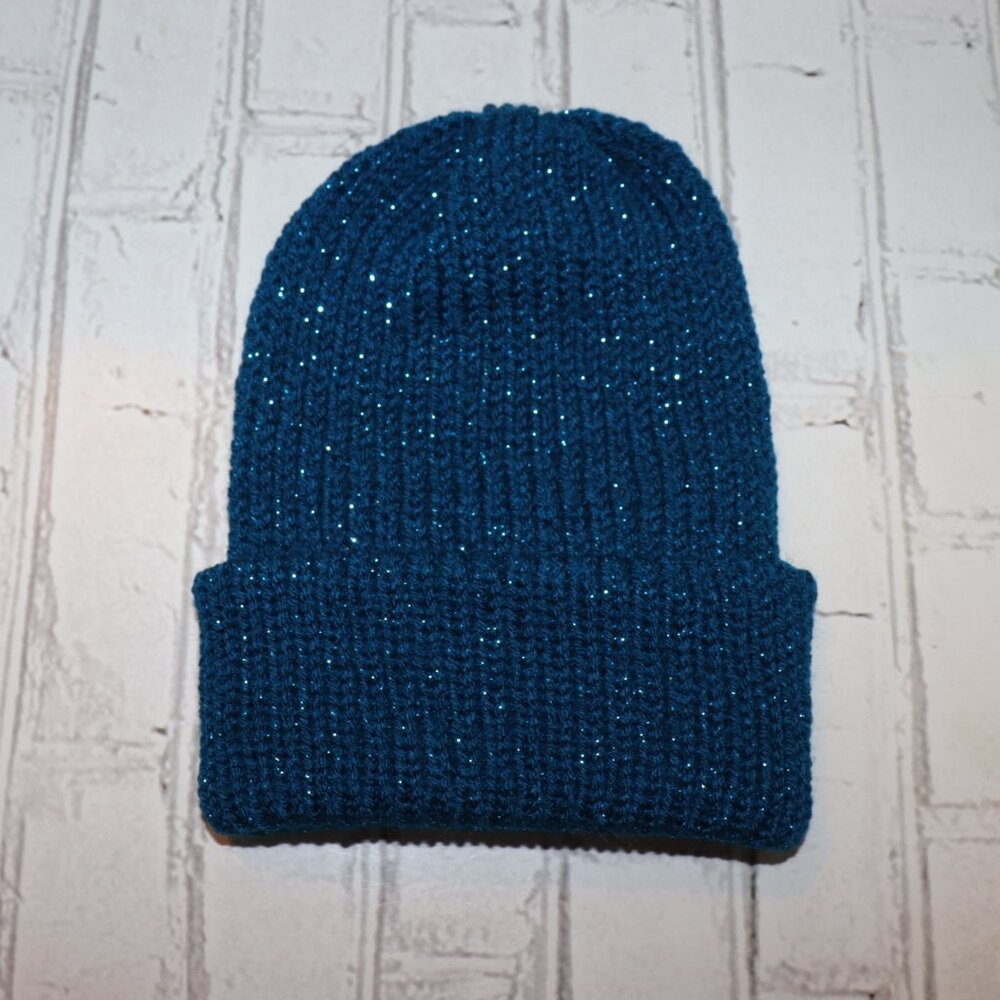 💙 Handmade Beanie · Shimmer Blue Yarn · Boutique Knit